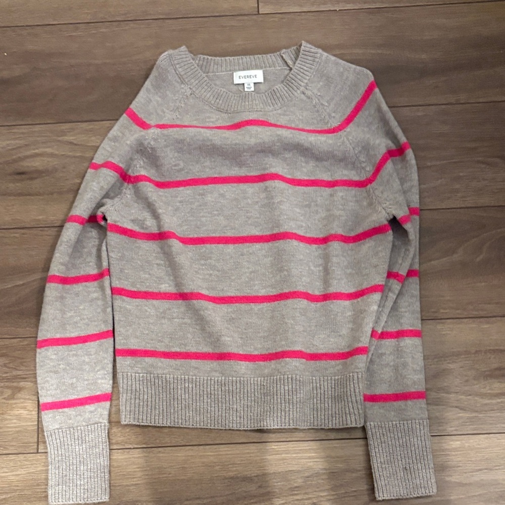 Evereve Gray Sweater with Pink Stripes
